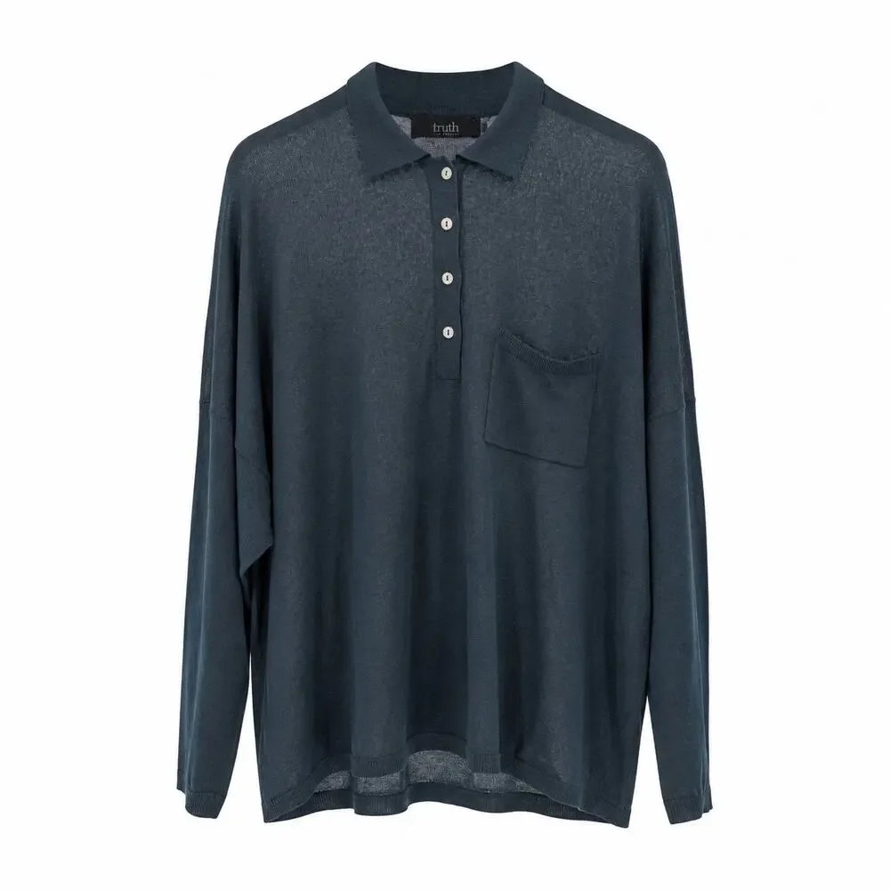 NWT Truth by Republic Wool Silk Blend Lightweight Knit Polo Sweater L